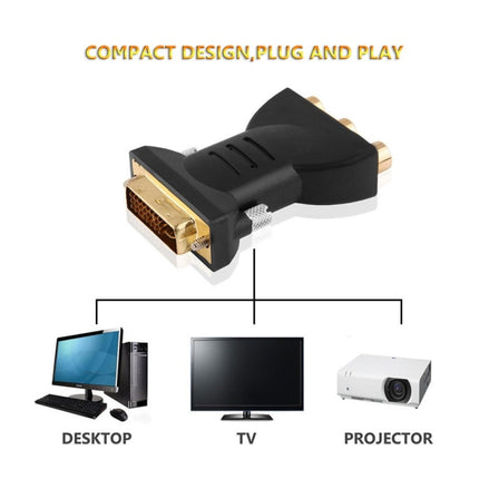 Gold Plated DVI-I 24+5 Male to 3 RCA Gold-plated Video Audio AV Component Converter-garmade.com