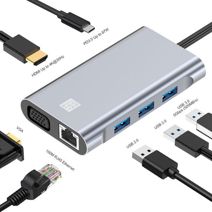 JUNSUNMAY 7 in 1 Type-C to 4K HDMI / VGA / Ethernet Docking Station Adapter USB-C Hub-garmade.com