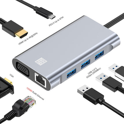 JUNSUNMAY 7 in 1 Type-C to 4K HDMI / VGA / 1000M Ethernet Docking Station Adapter USB C Hub-garmade.com