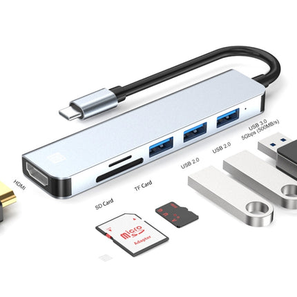 JUNSUNMAY 6 in 1 Type-C to 4K HDMI Docking Station Adapter USB-C Hub SD/TF Card Reader-garmade.com