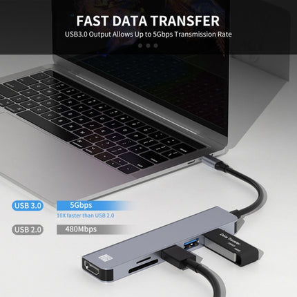 JUNSUNMAY 6 in 1 Type-C to 4K HDMI Docking Station Adapter USB-C Hub SD/TF Card Reader-garmade.com