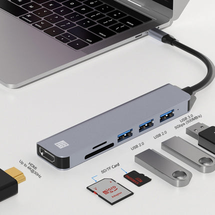 JUNSUNMAY 6 in 1 Type-C to 4K HDMI Docking Station Adapter USB-C Hub SD/TF Card Reader-garmade.com