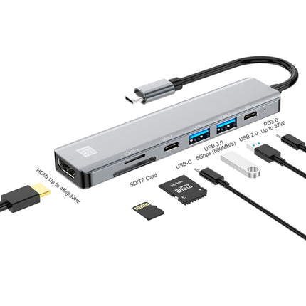 JUNSUNMAY 7 in 1 Type-C to 4K HDMI Docking Station Adapter PD Quick Charge Hub SD/TF Card Reader-garmade.com