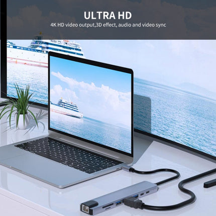 JUNSUNMAY 8 in 1 Type-C to 4K HDMI / Ethernet Docking Station Adapter PD Quick Charge Hub SD/TF Card Reader-garmade.com