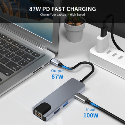 JUNSUNMAY 6 in 1 Type-C to 4K HDMI / Ethernet Docking Station Adapter PD Quick Charge Hub SD/TF Card Reader-garmade.com