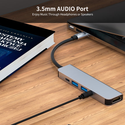 ENKAY Hat-Prince 5 in 1 Type-C Hub 4K HDMI Converter Docking Station 3.5mm Audio Jack Adapter-garmade.com
