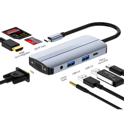 JUNSUNMAY 8 in 1 Type-C to 4K HDMI + VGA Docking Station Adapter PD Quick Charge Hub-garmade.com