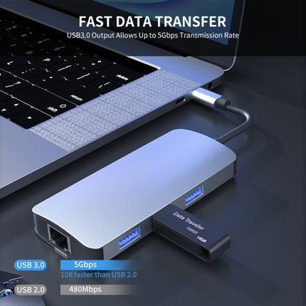 JUNSUNMAY 6 in 1 Type-C to 4K HDMI + 1000M RJ45 Ethernet Hub Docking Station Adapter-garmade.com