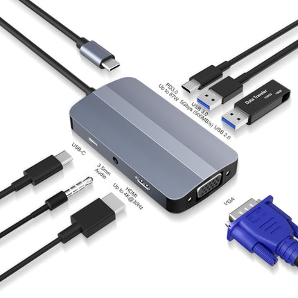 JUNSUNMAY 7 in 1 Type-C to 4K HDMI + VGA + 3.5mm Audio Docking Station Adapter PD Quick Charge Hub-garmade.com