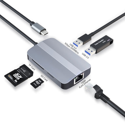 JUNSUNMAY 5 in 1 Type-c to RJ45 Ethernet + SD/TF Card Reader Multifunctional USB-C Hub-garmade.com