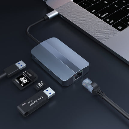 JUNSUNMAY 5 in 1 Type-c to RJ45 Ethernet + SD/TF Card Reader Multifunctional USB-C Hub-garmade.com