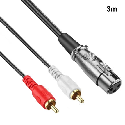 JUNSUNMAY 2 RCA Male to XLR Female Stereo Audio Cable, Cable Length:3m-garmade.com
