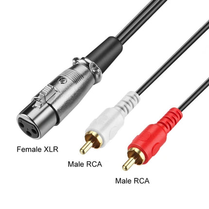 JUNSUNMAY 2 RCA Male to XLR Female Stereo Audio Cable, Cable Length:3m-garmade.com