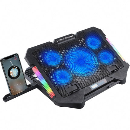 S500 Adjustable Height 5 Quiet Fans RGB Gaming Laptop Cooling Pad with Phone Holder-garmade.com