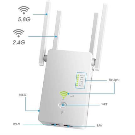U6 5Ghz Wireless WiFi Repeater 1200Mbps Router Wifi Booster 2.4G Long Range Extender(US Plug)-garmade.com