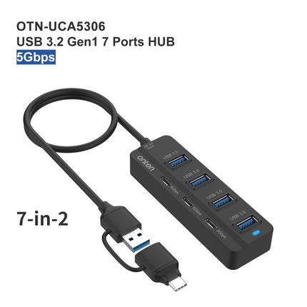 Onten UCA5306 7 in 2 USB3.0 + Type-C 7-Ports HUB Docking Station Support OTG Function-garmade.com