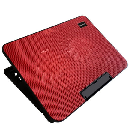 N99 USB Dual Fan Hollow Carved Design Heat Dissipation Laptop Cooling Pad(Red)-garmade.com