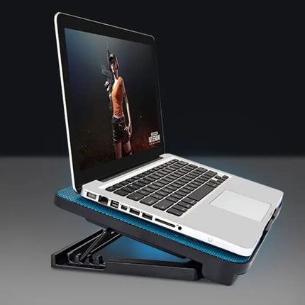 N99 USB Dual Fan Hollow Carved Design Heat Dissipation Laptop Cooling Pad(Blue)-garmade.com