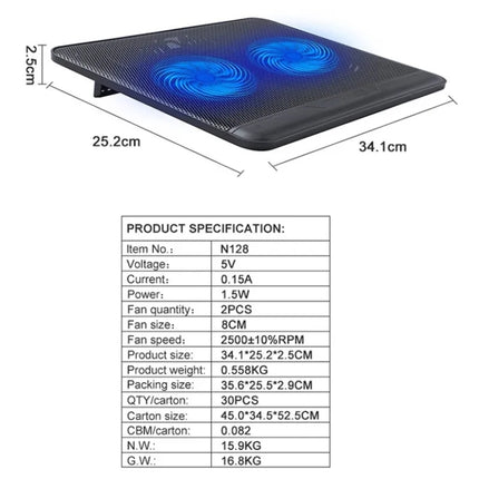 N128 Work Game Dual Fan Laptop Cooling Pad Heat Dissipation Holder with LED Light-garmade.com