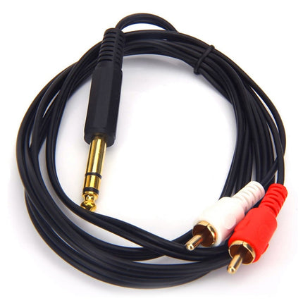 JUNSUNMAY 6.35mm Male TRS Stereo Plug to 2 RCA Phono Male Audio Cable Connector, Length:0.2m-garmade.com