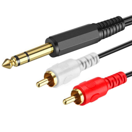JUNSUNMAY 6.35mm Male TRS Stereo Plug to 2 RCA Phono Male Audio Cable Connector, Length:1.5m-garmade.com