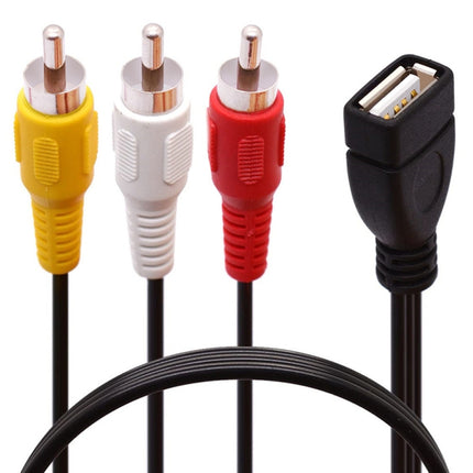 JUNSUNMAY USB Female to 3 x RCA Male Audio Video Splitter Cable, Length:1.5m-garmade.com