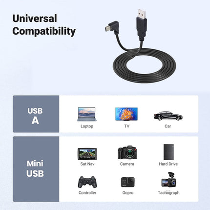 JUNSUNMAY 5 Feet USB A 2.0 to Mini B 5 Pin Charger Cable Cord, Length: 1.5m(Right)-garmade.com