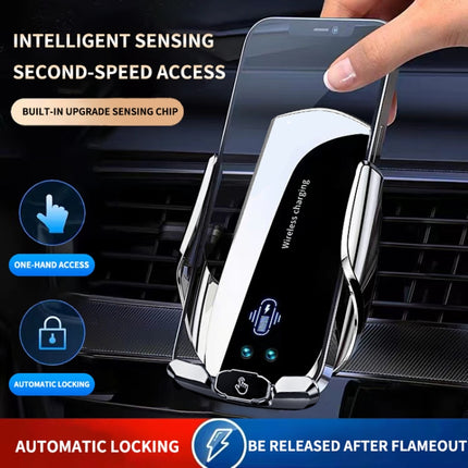 A2 Car Mobile Phone Bracket Wireless 15W Fast Charging Automatic Smart Sensor Stand(Silver)-garmade.com