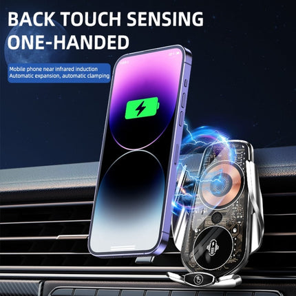 Q7 Magnetic Wireless Fast Charging Car Mobile Phone Charger Bracket with Start Button (Silver)-garmade.com