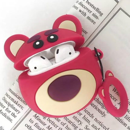 Red Bear Protective Case Bluetooth Earphone Storage Box Silicone Ring Rope Anti-drop Bag for Apple AirPods 1/2-garmade.com
