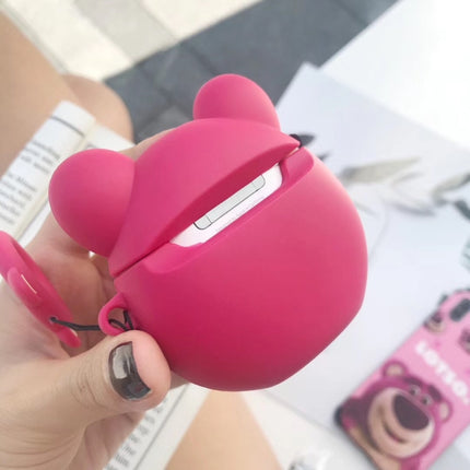 Red Bear Protective Case Bluetooth Earphone Storage Box Silicone Ring Rope Anti-drop Bag for Apple AirPods 1/2-garmade.com