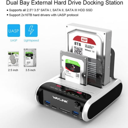 Wavlink ST336A SSD HDD Fast Offline Clone SATA USB 3.0 External Hard Drive Case(US Plug)-garmade.com