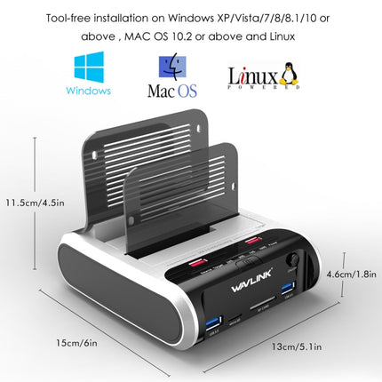 Wavlink ST336A SSD HDD Fast Offline Clone SATA USB 3.0 External Hard Drive Case(US Plug)-garmade.com