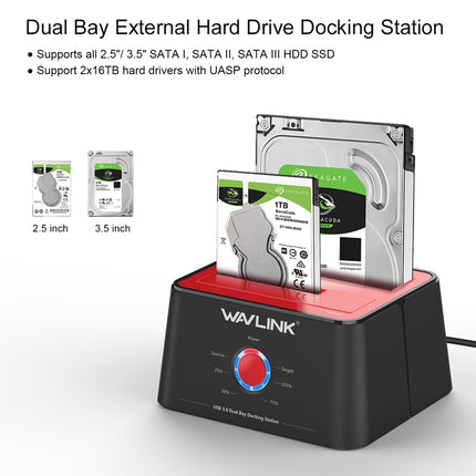 Wavlink ST334U SSD Dual Bay External Hard Drive Docking Station USB 3.0 to SATA I/II/III(US Plug)-garmade.com