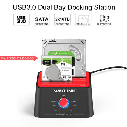 Wavlink ST334U SSD Dual Bay External Hard Drive Docking Station USB 3.0 to SATA I/II/III(UK Plug)-garmade.com
