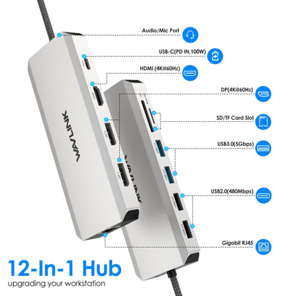Wavlink UMD303 4K HDMI Multiport Adapter USB-C HUB Triple Monitor 12-in-1 Laptop Docking Station-garmade.com