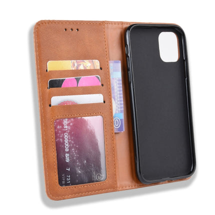 Magnetic Buckle Retro Crazy Horse Texture Horizontal Flip Leather Case for Apple iPhone 11 Pro Max , with Holder & Card Slots & Photo Frame(Brown)-garmade.com