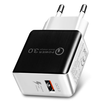 1USB QC 3.0 Wire Drawing Quick Charger EU Plug(black)-garmade.com