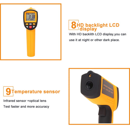GM1150A 50:1 Infrared Thermometer -18~1150 Degrees Celsius LCD Digital Temperature Meter Industrial Pyrometer 0.1~1EM Adjustable-garmade.com