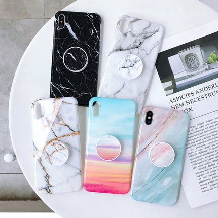 Marble Anti-drop TPU Protection Back Cover for iPhone XS Max, with Folding Holder(Rainbow)-garmade.com