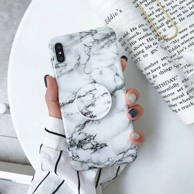 Marble Anti-drop TPU Protection Back Cover for iPhone XS Max, with Folding Holder(Grey)-garmade.com