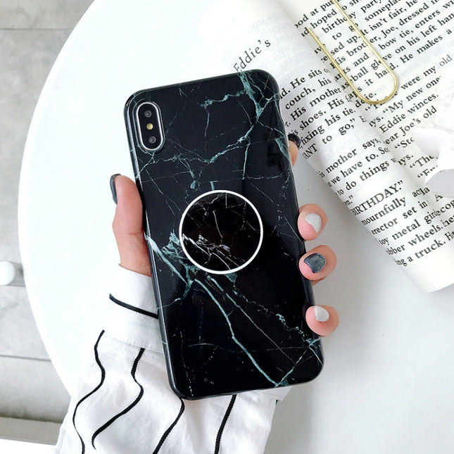 Marble Anti-drop TPU Protection Back Cover for iPhone XS Max, with Folding Holder(Black lightning)-garmade.com