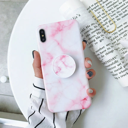Marble Anti-drop TPU Protection Back Cover for iPhone XS Max, with Folding Holder(Powder white)-garmade.com