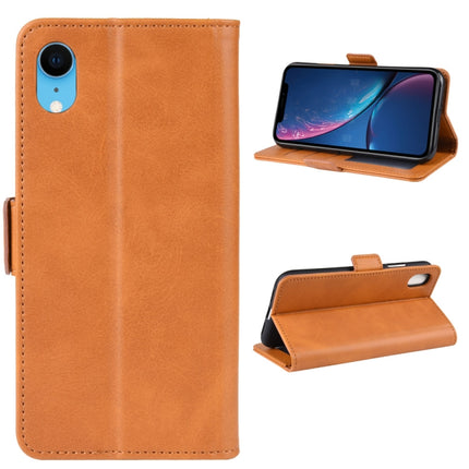 Dual-side Magnetic Buckle Horizontal Flip Leather Case for iPhone XR, with Holder & Card Slots & Photo Frame(Yellow)-garmade.com