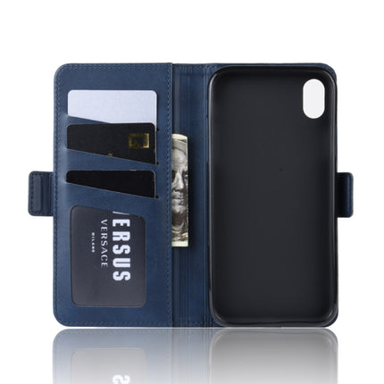 Dual-side Magnetic Buckle Horizontal Flip Leather Case for iPhone XR, with Holder & Card Slots & Photo Frame(Dark Blue)-garmade.com