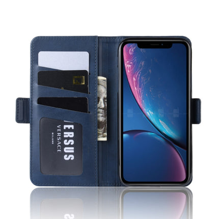 Dual-side Magnetic Buckle Horizontal Flip Leather Case for iPhone XR, with Holder & Card Slots & Photo Frame(Dark Blue)-garmade.com