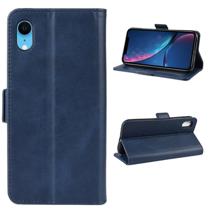 Dual-side Magnetic Buckle Horizontal Flip Leather Case for iPhone XR, with Holder & Card Slots & Photo Frame(Dark Blue)-garmade.com