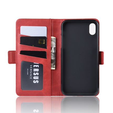 Dual-side Magnetic Buckle Horizontal Flip Leather Case for iPhone XR, with Holder & Card Slots & Photo Frame(Red)-garmade.com