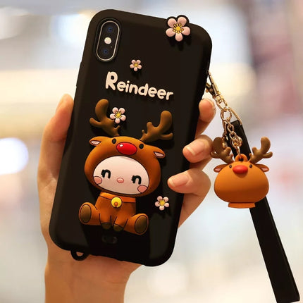 Lovely Reindeer Full Package Anti Falling Silicone Sleeve for iPhone XS(Pink)-garmade.com