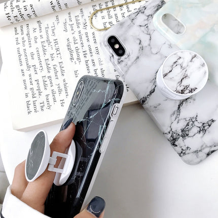 Glossy Marble Folding Bracket Anti-drop TPU Case for iPhone X / XS(Z18)-garmade.com